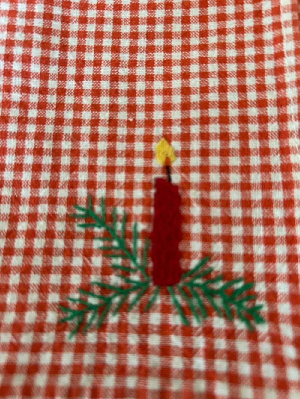 Set of 6 Embroidered Checked Fabric Christmas Napkins 12-1/2